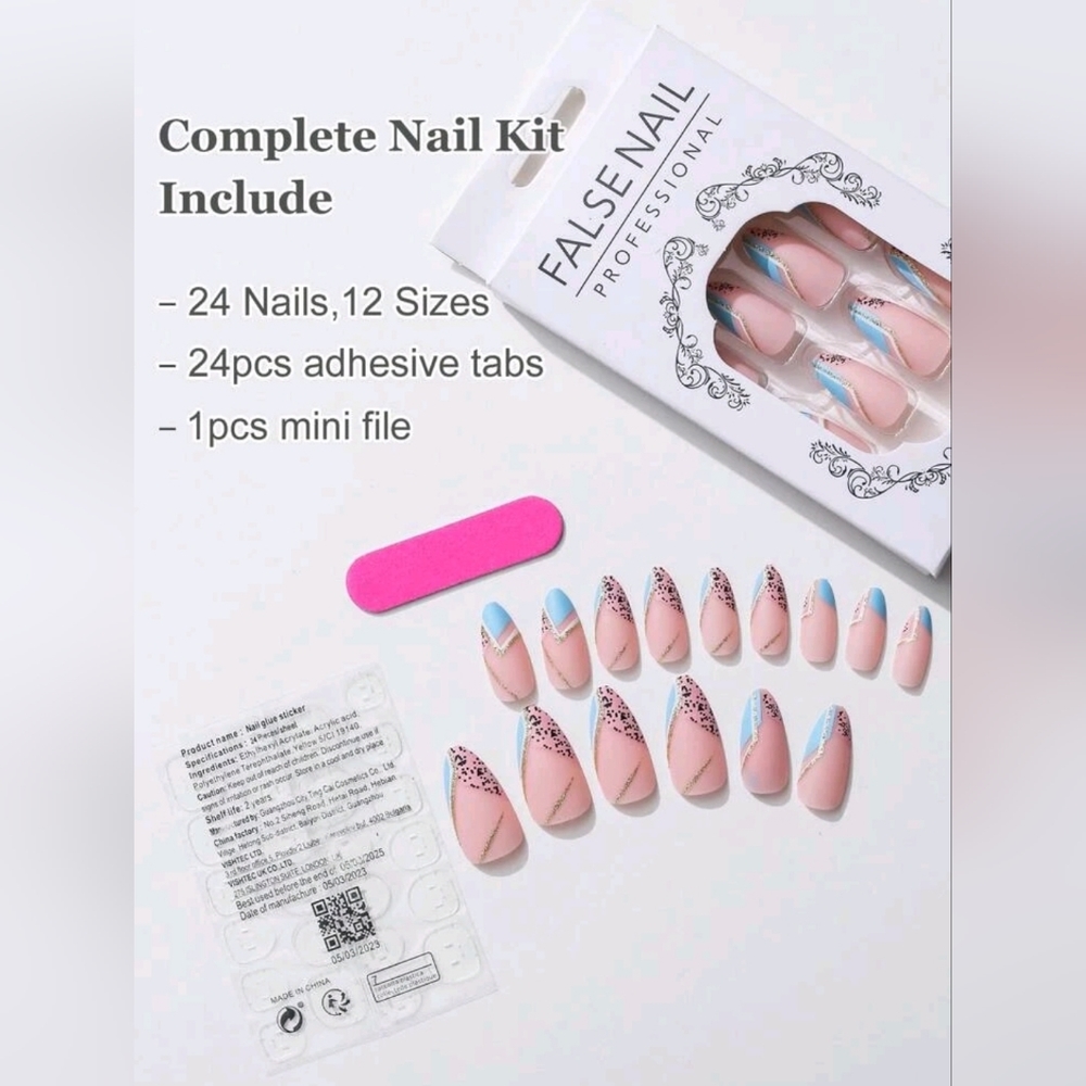 24-pcs long Almond french style Fake nails